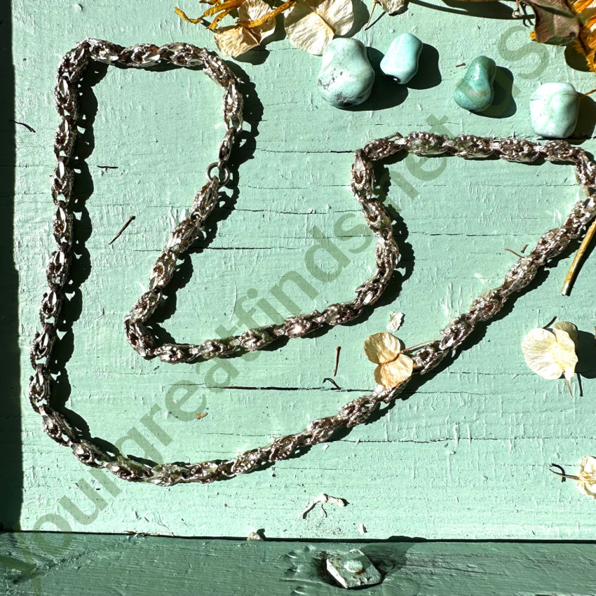 Cast Fancy Cage Link Chain Necklace Sterling Silver Vintage Apparel & Accessories