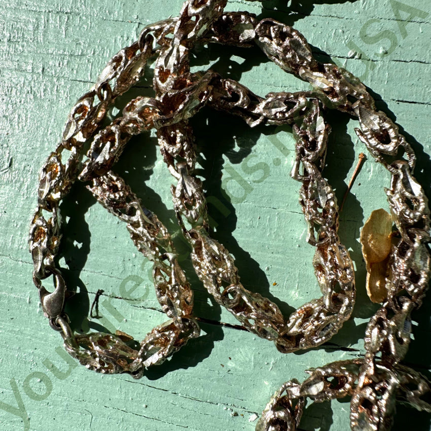 Cast Fancy Cage Link Chain Necklace Sterling Silver Vintage Apparel & Accessories