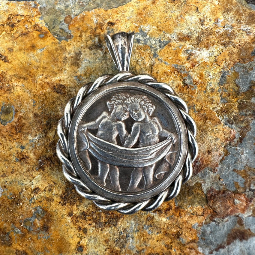 Cast Sterling Silver Gemini Medallion Pendant Pendant