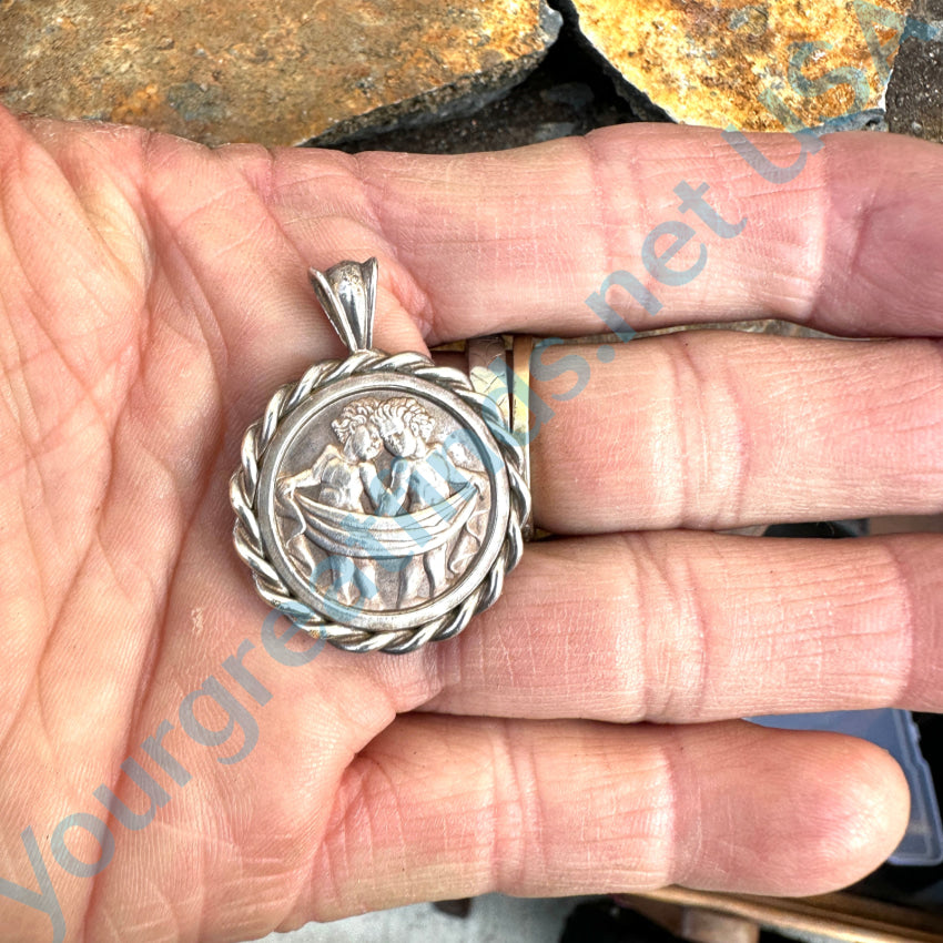 Cast Sterling Silver Gemini Medallion Pendant Pendant