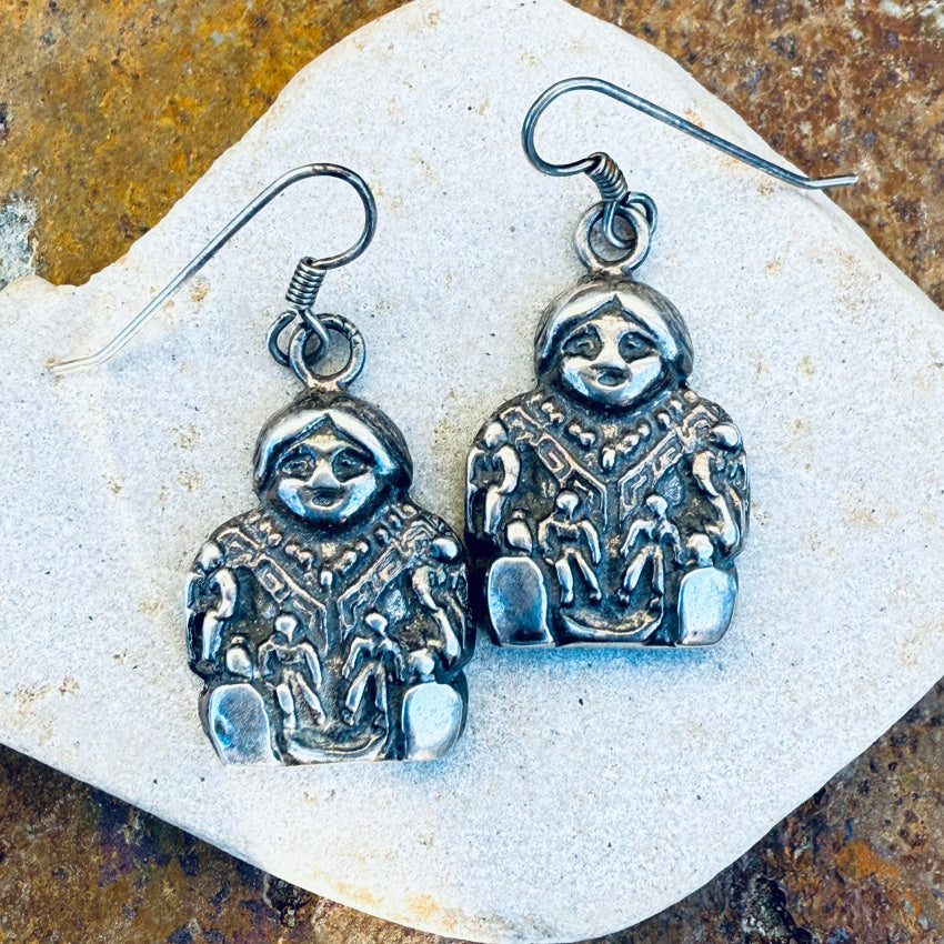 Cast Sterling Silver Hopi Storyteller Pierce Earrings earrings