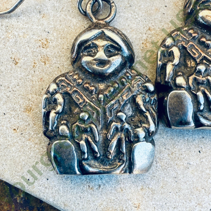 Cast Sterling Silver Hopi Storyteller Pierce Earrings earrings