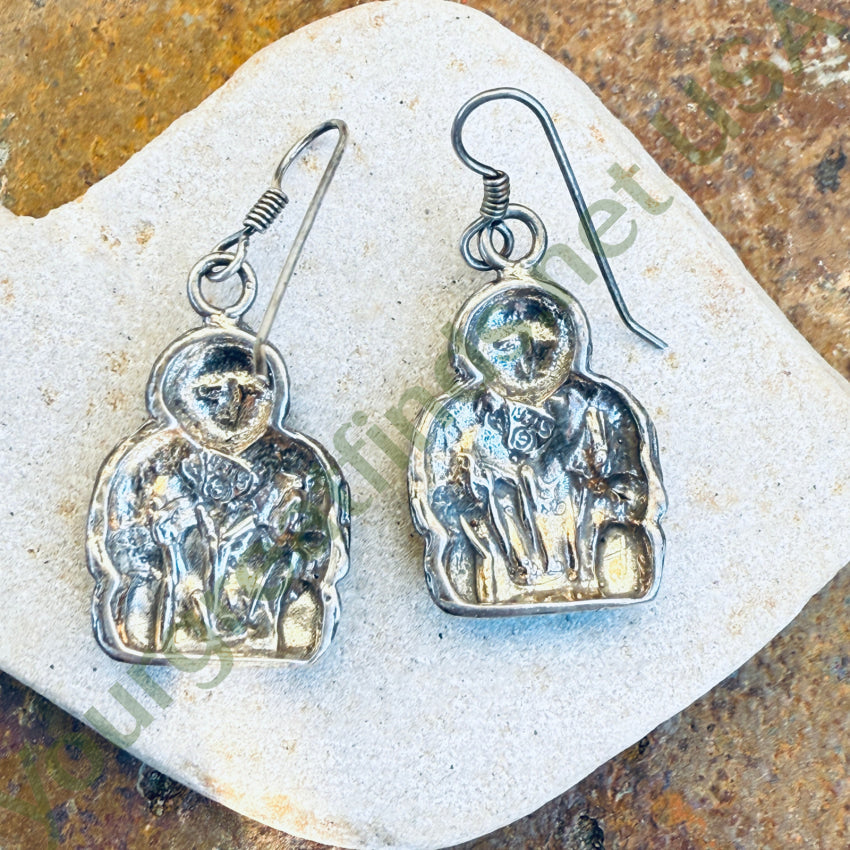 Cast Sterling Silver Hopi Storyteller Pierce Earrings earrings