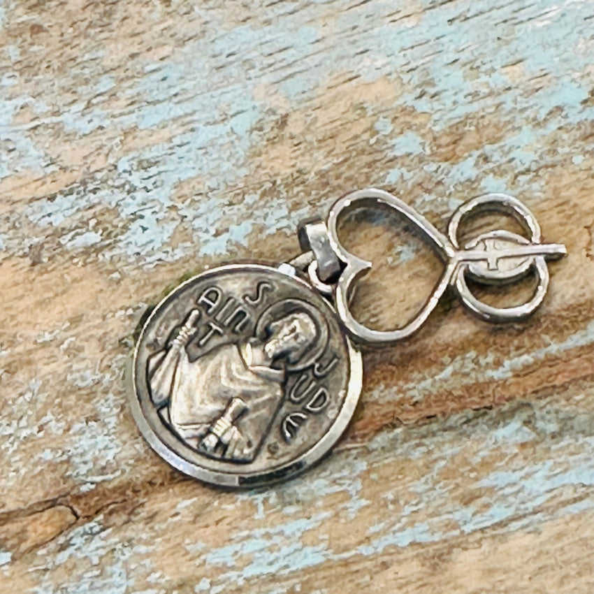 Catholic Devotional St. Jude Double Pendant Sterling Silver Vintage Devotional Pendant