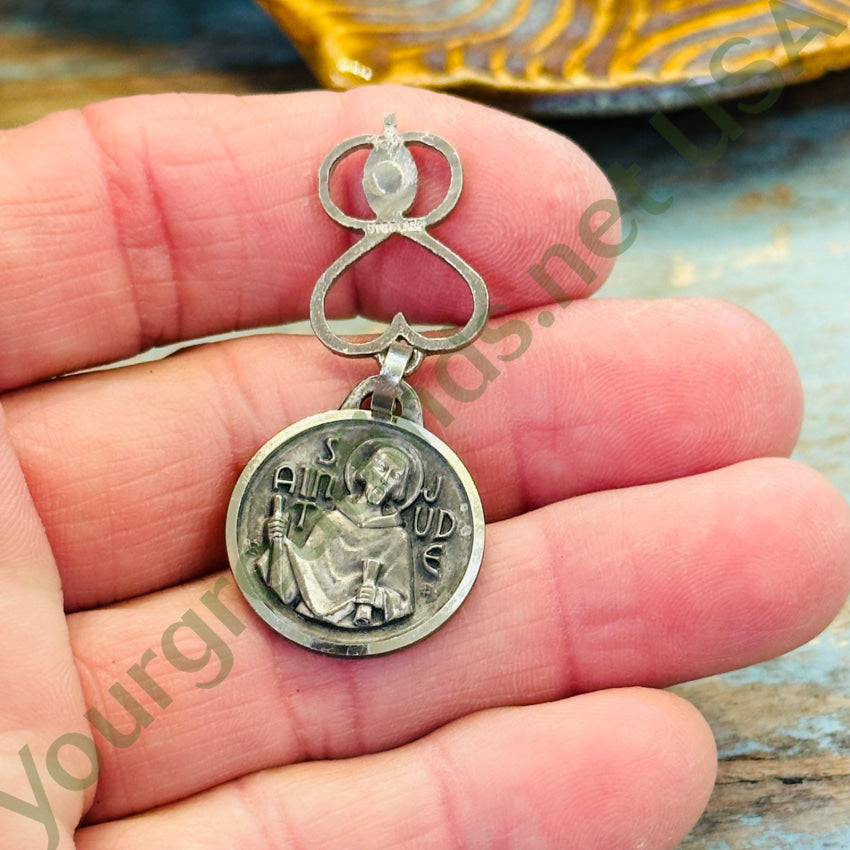 Catholic Devotional St. Jude Double Pendant Sterling Silver Vintage Devotional Pendant