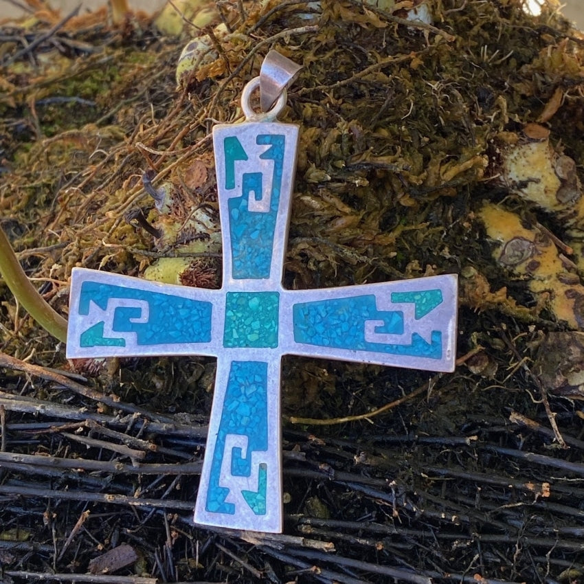Chip Mosaic Maltese Cross Pendant in Sterling Silver Mexico Yourgreatfinds