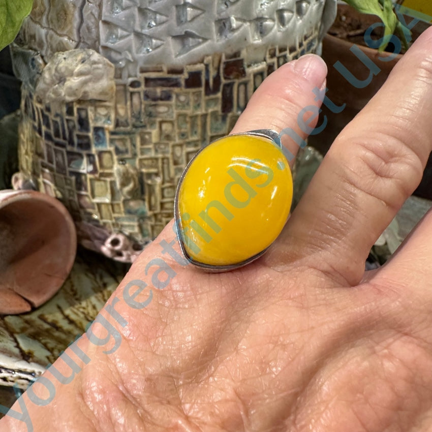 Chunky Egg Yolk Yellow Amber Ring Sterling Silver 5.5