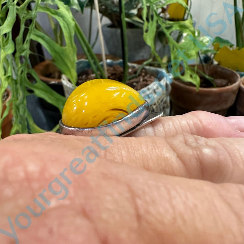 Chunky Egg Yolk Yellow Amber Ring Sterling Silver 5.5