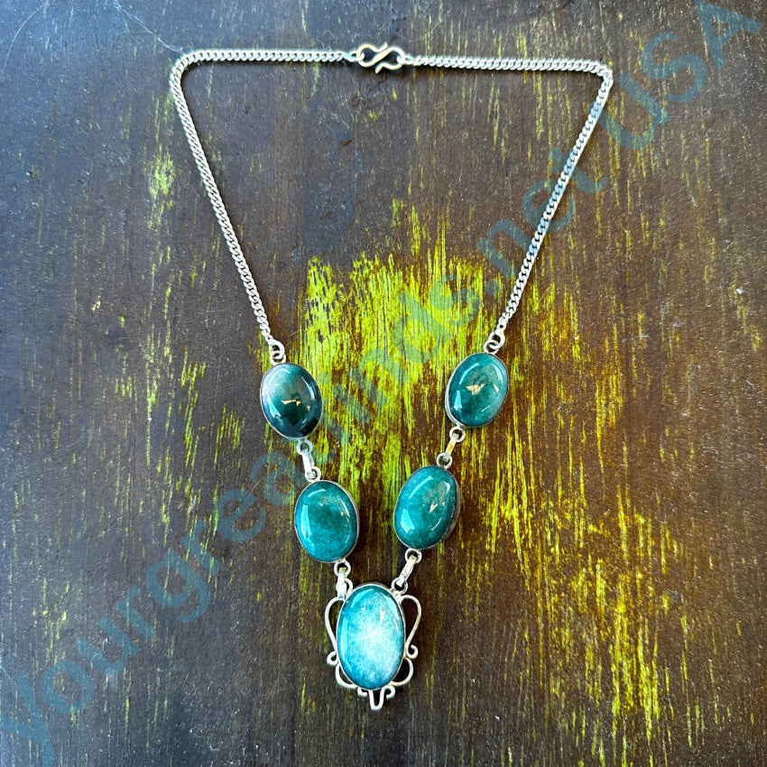 Chunky Sterling Silver Apatite Stone Necklace Necklace