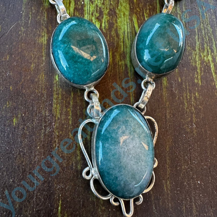 Chunky Sterling Silver Apatite Stone Necklace Necklace