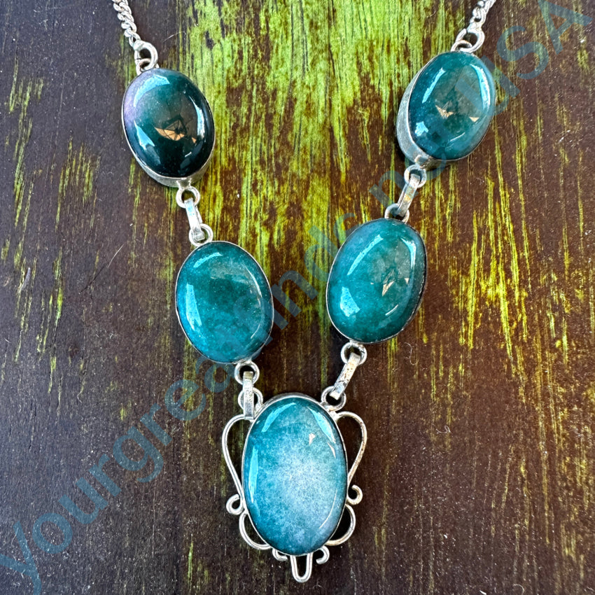 Chunky Sterling Silver Apatite Stone Necklace Necklace