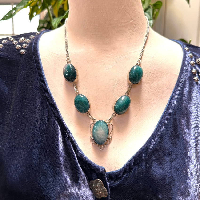 Chunky Sterling Silver Apatite Stone Necklace Necklace