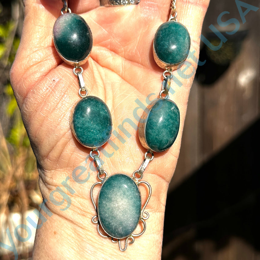 Chunky Sterling Silver Apatite Stone Necklace Necklace