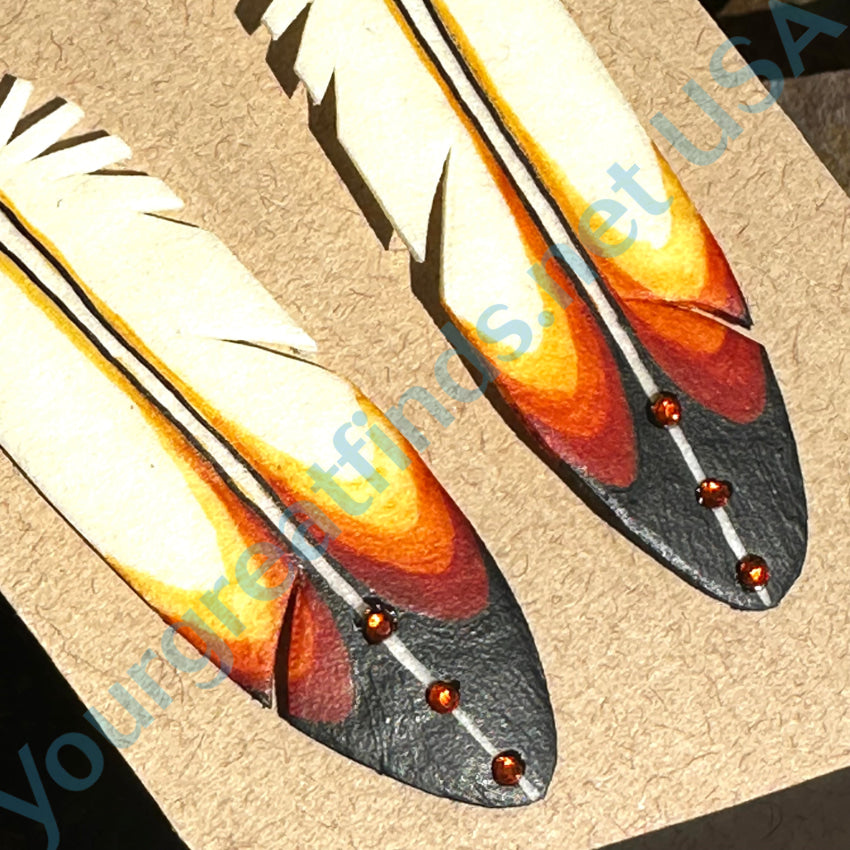 Cochiti Pueblo Hand Painted Rawhide Feather Earrings Dominic Arquero Earrings