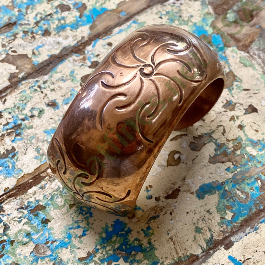 Copper Stamp Decorated Cuff Bracelet Mexico
