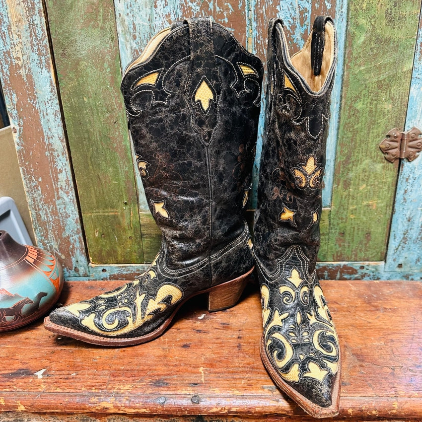 Corral Vintage Ladies Inlay Western Boots Size 8 1/2M