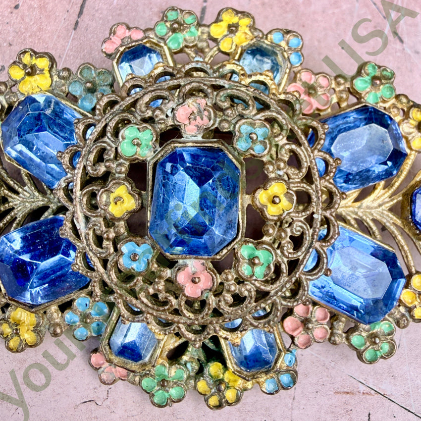 Costume Czechoslovakian Glass Rhinestone Brooch with Enamel brooch