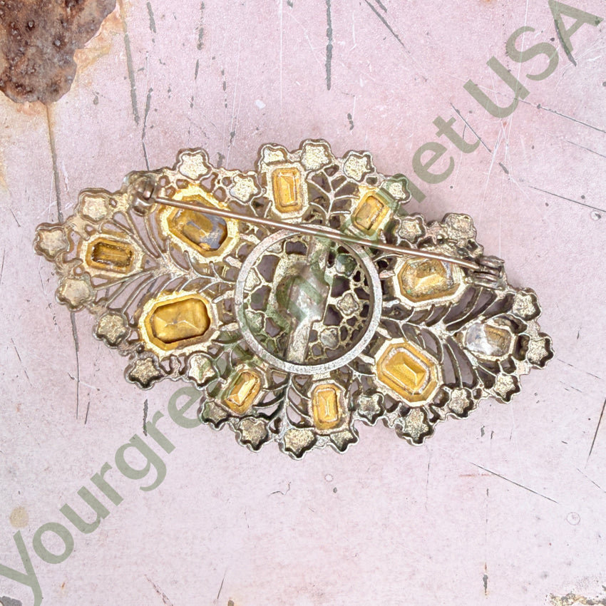 Costume Czechoslovakian Glass Rhinestone Brooch with Enamel brooch