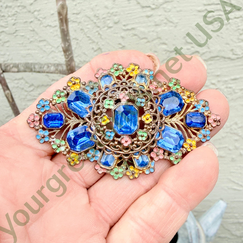 Costume Czechoslovakian Glass Rhinestone Brooch with Enamel brooch