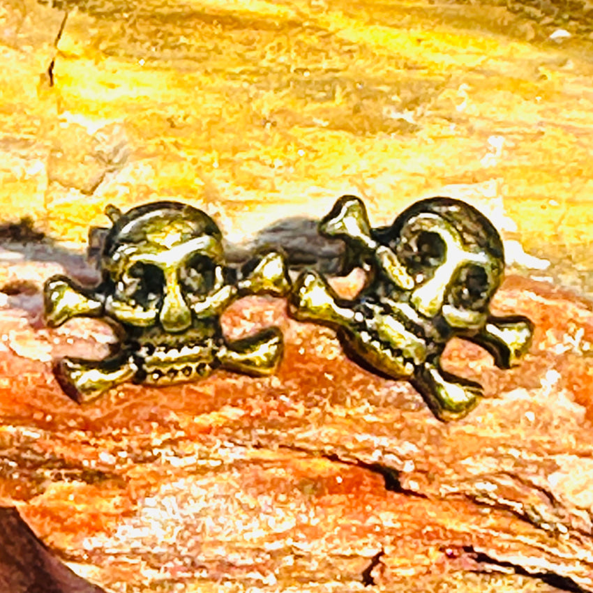 Costume Grade Brass Skull & Crossbones Stud Earrings Earrings