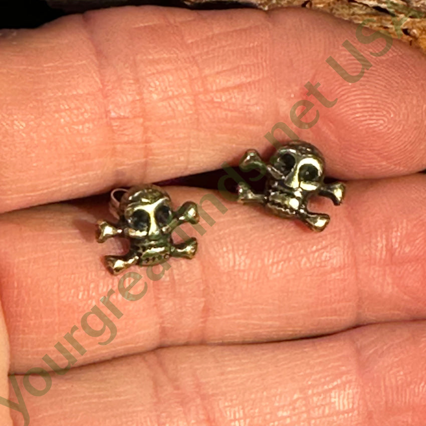 Costume Grade Brass Skull & Crossbones Stud Earrings Earrings