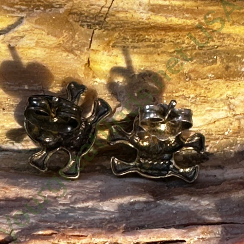 Costume Grade Brass Skull & Crossbones Stud Earrings Earrings