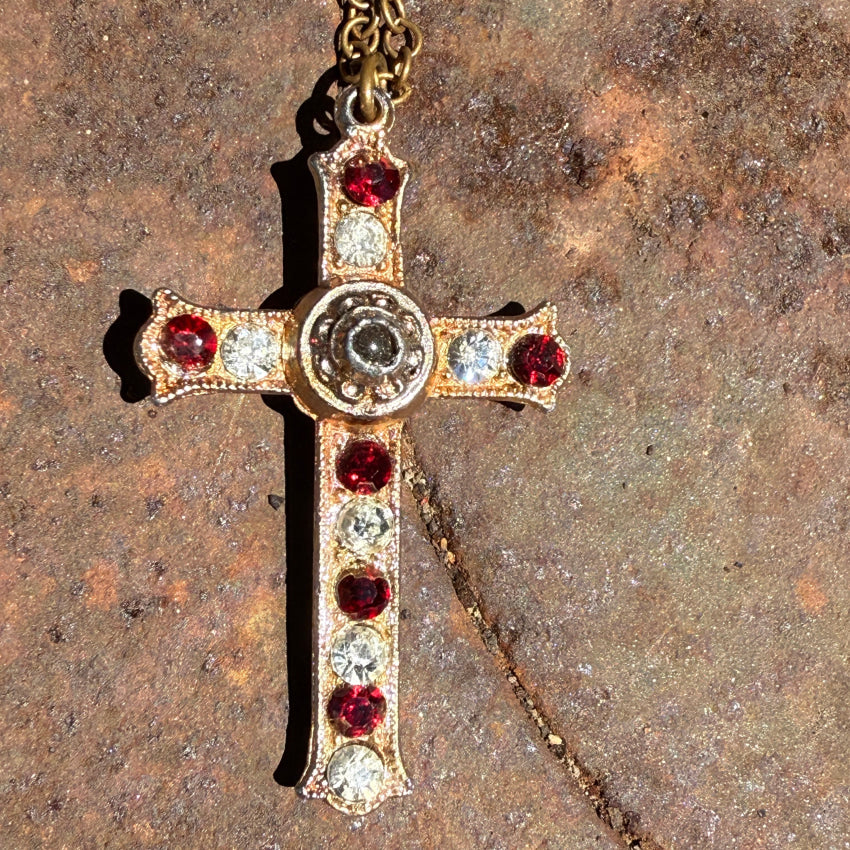 Costume Grade Goldtone Paste Stanhope Cross Necklace necklace