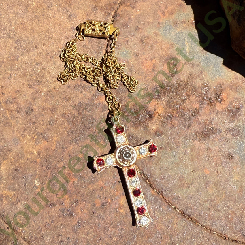 Costume Grade Goldtone Paste Stanhope Cross Necklace necklace