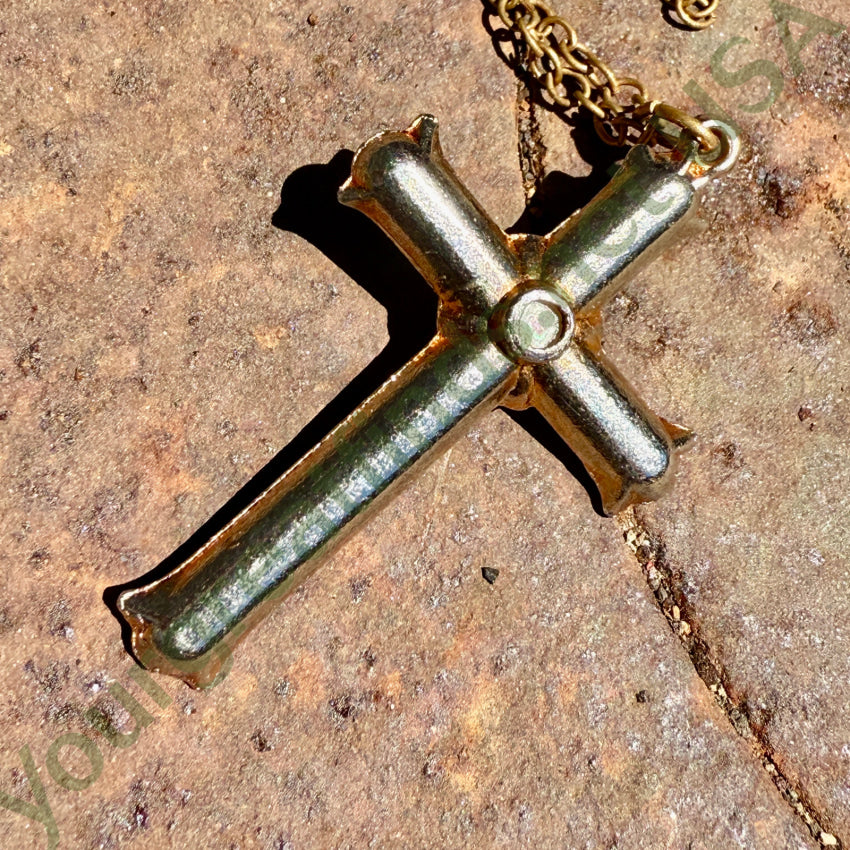 Costume Grade Goldtone Paste Stanhope Cross Necklace necklace