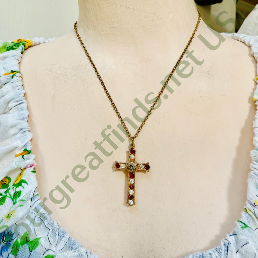 Costume Grade Goldtone Paste Stanhope Cross Necklace necklace