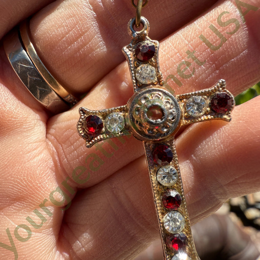 Costume Grade Goldtone Paste Stanhope Cross Necklace necklace