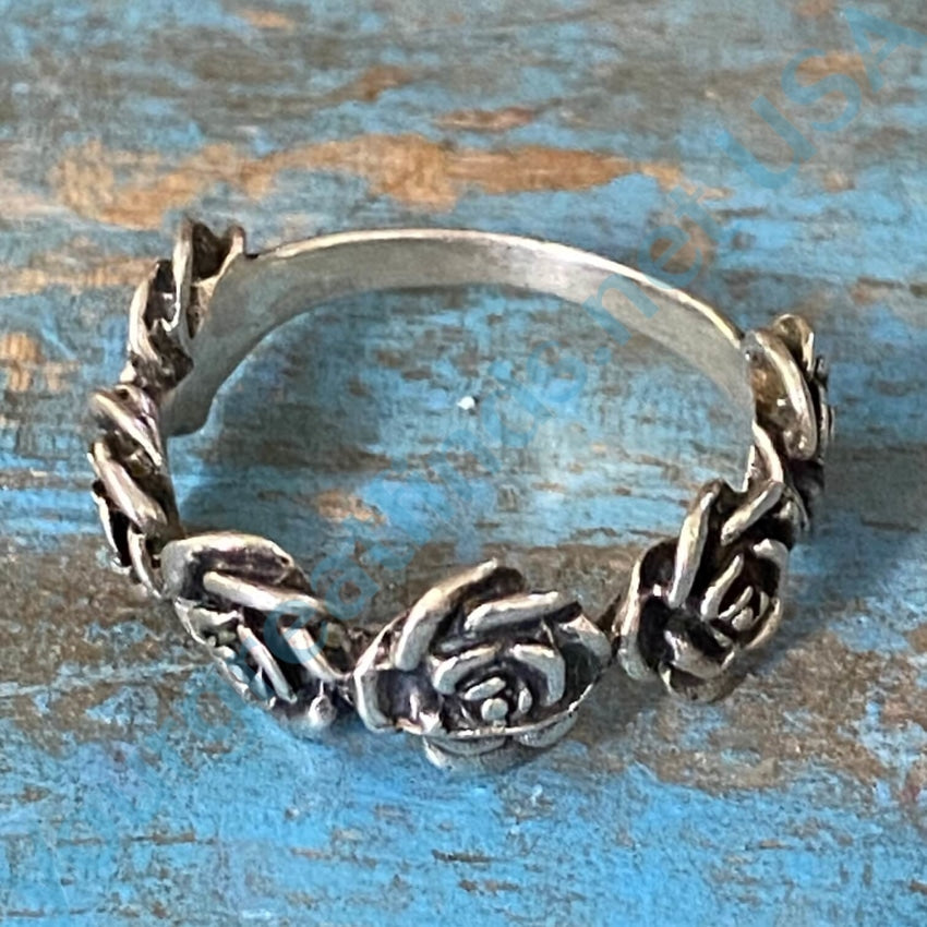 Crown Of Roses Sterling Silver Band Ring 7 3/4