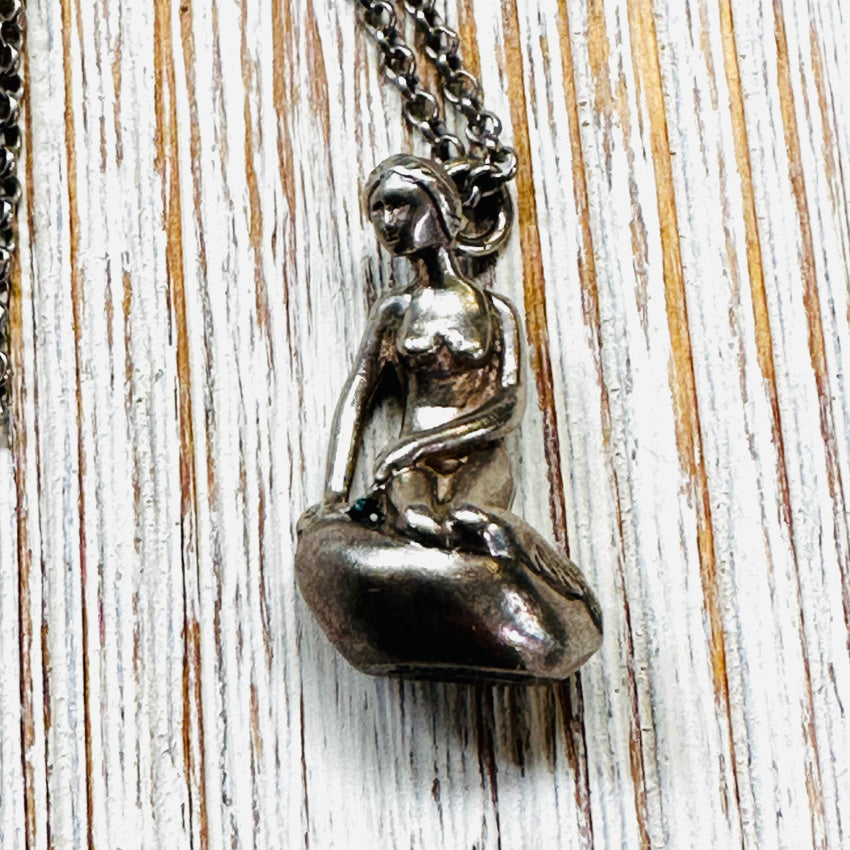 Danish Bernhard Hertz Sterling Silver Lady Of Harbor Mermaid Pendant & Chain Necklace