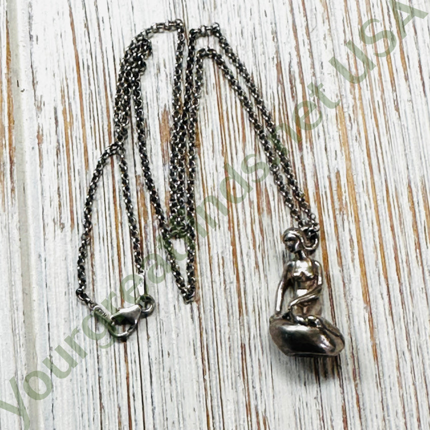 Danish Bernhard Hertz Sterling Silver Lady Of Harbor Mermaid Pendant & Chain Necklace