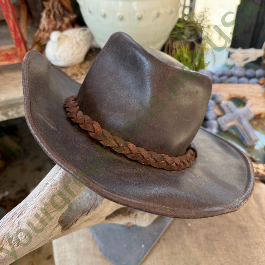 Dark Brown Coyote Leather Walker Hat by Henschel Hats L hat