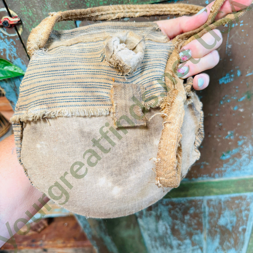 Decorative Grungy Canvas & Ticking Covered Cowboy Canteen