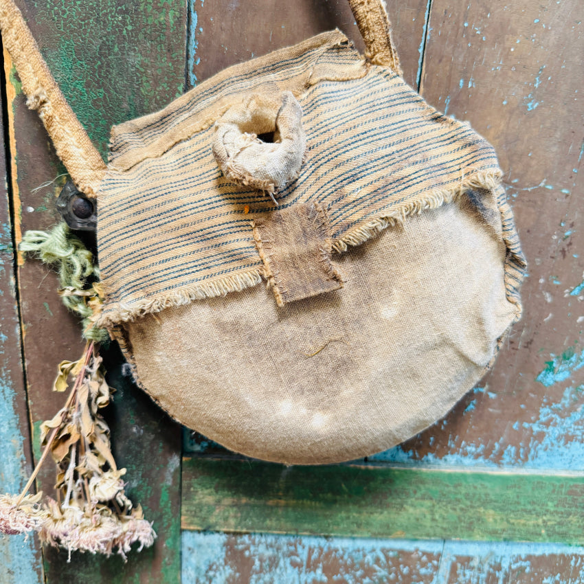 Decorative Grungy Canvas & Ticking Covered Cowboy Canteen