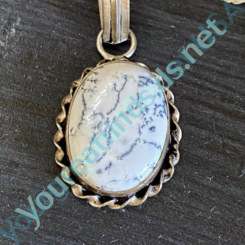 Dendritic White Buffalo Turquoise Pendant in Nickel Silver Yourgreatfinds