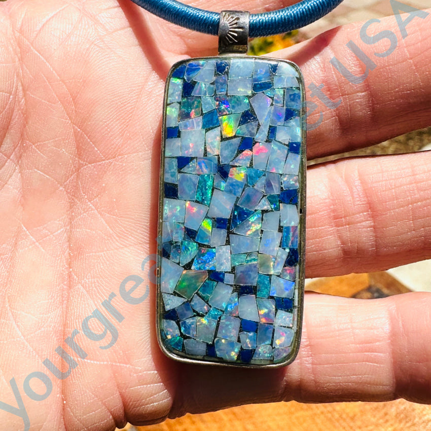 Desert Rose Trading Sterling Silver Lapis Opal Mosaic 2 Side Necklace Jay King Jewelry