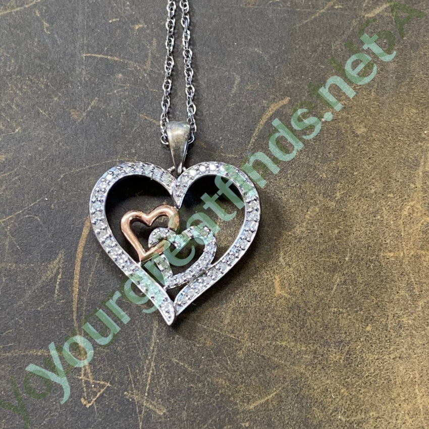 Diamond 14k Yellow GOld and Silver Heart Pendant Necklace Yourgreatfinds