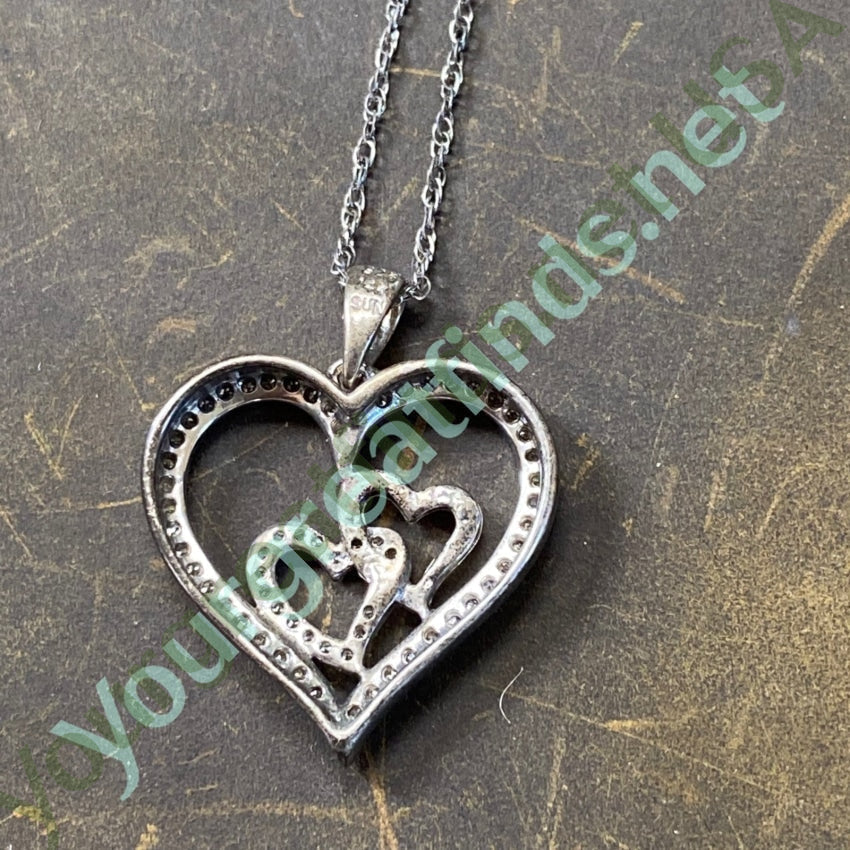 Diamond 14k Yellow GOld and Silver Heart Pendant Necklace Yourgreatfinds