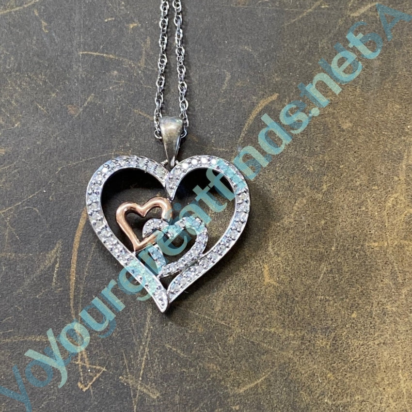 Diamond 14k Yellow GOld and Silver Heart Pendant Necklace Yourgreatfinds