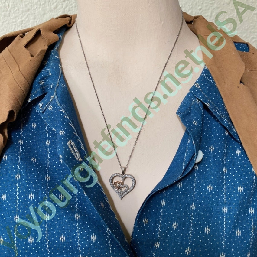 Diamond 14k Yellow GOld and Silver Heart Pendant Necklace Yourgreatfinds