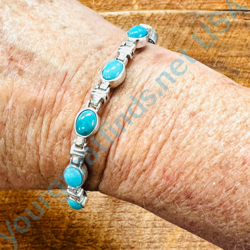 Double Sided Sterling Silver Turquoise & Blue Quartz Row Bracelet Bracelets