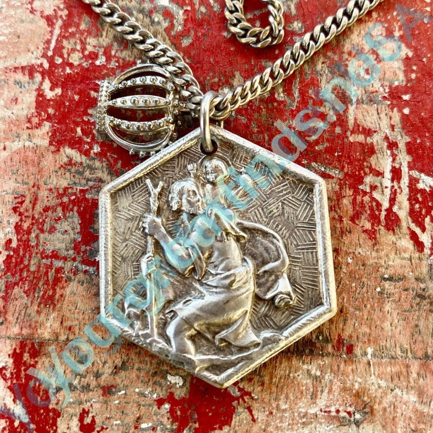 Double Sided Vintage Sterling Silver St. Christopher Necklace Yourgreatfinds