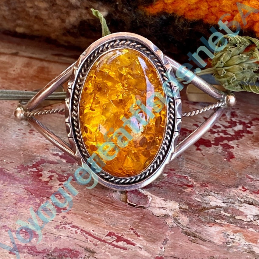 Double Signed Navajo  Amber Sterling Silver Bracelet Yourgreatfinds