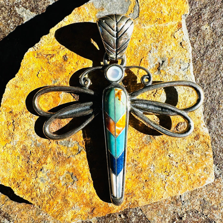 Dragonfly Pendant Sterling Silver Channel Inlay Carolyn Pollack Relios Pendant