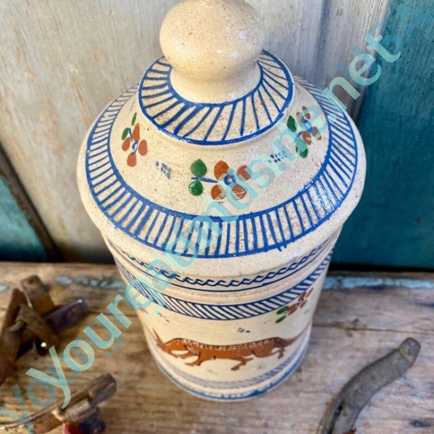 Early Hand Painted Mexican Lidded Pottery Canister Yourgreatfinds