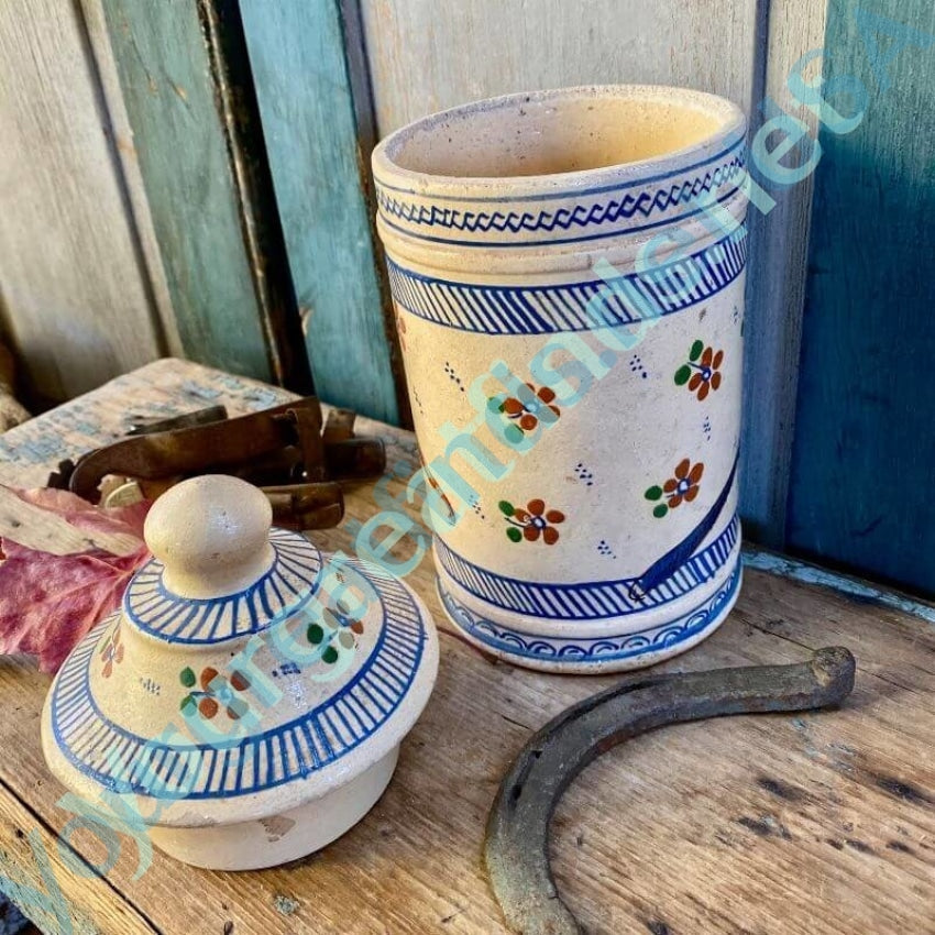 Early Hand Painted Mexican Lidded Pottery Canister Yourgreatfinds