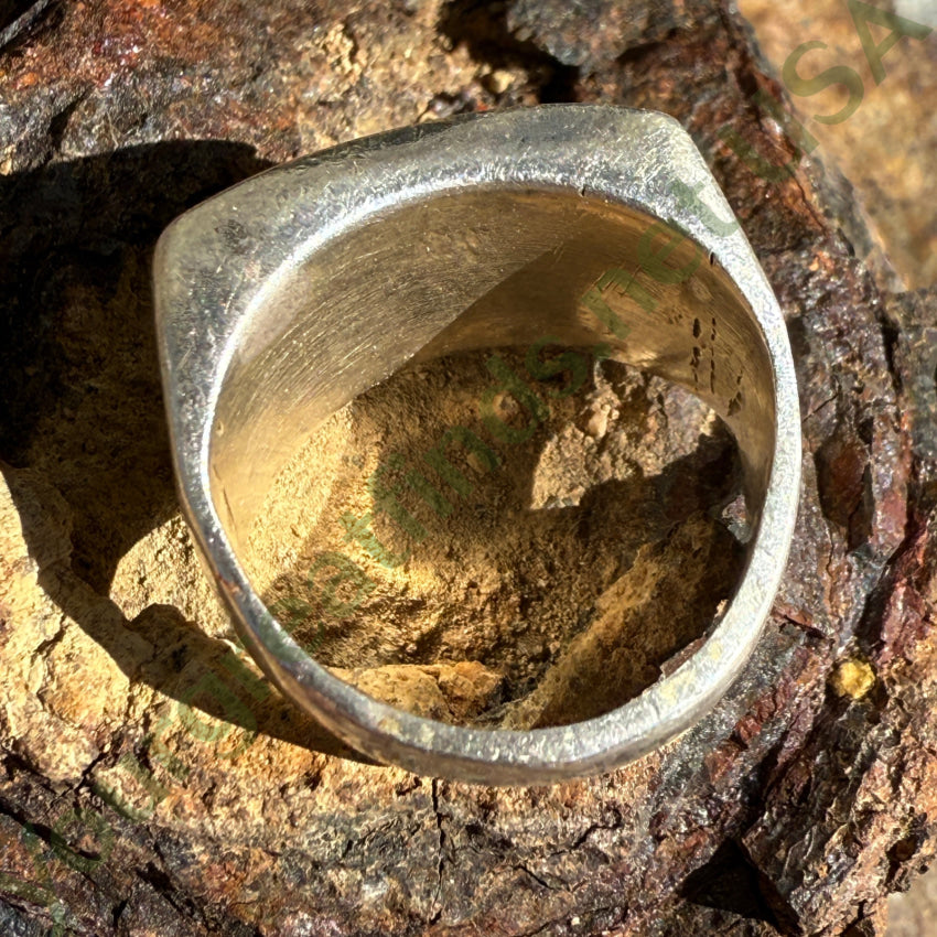 Early Ingot Silver & Inlay Turquoise Row Ring Size 5 3/4 ring